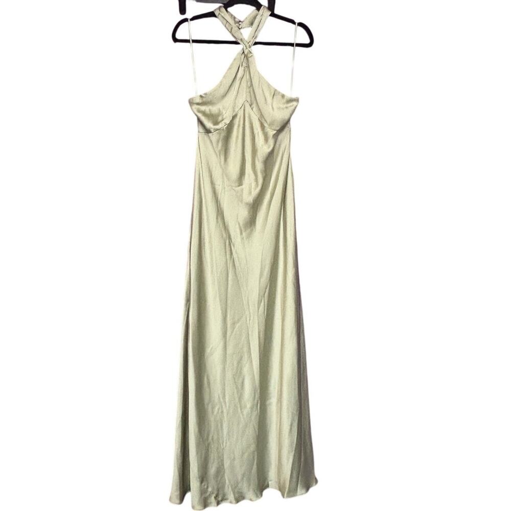 NWT Anthropologie BHLDN Selma Halter-Neck High-Shine Satin Maxi Dress - Picture 2 of 11